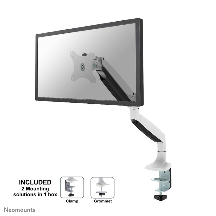 Neomounts NM-D750 bianco è un supporto da scrivania con molla a gas per schermi piatti fino a 32 pollici (82 cm).