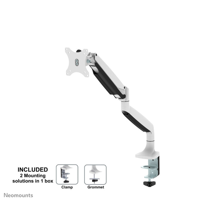 Neomounts NM-D750 bianco è un supporto da scrivania con molla a gas per schermi piatti fino a 32 pollici (82 cm).