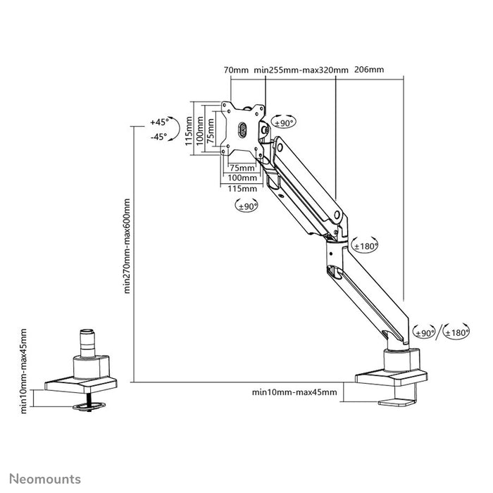 Neomounts NM-D775 neroPLUS è un supporto da scrivania con molla a gas per monitor curvi fino a 49 pollici (124 cm) - Nero