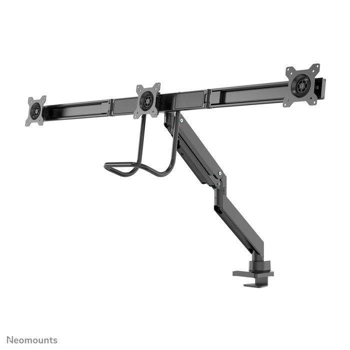Neomounts NM-D775DX3 nero è un supporto da scrivania con molla a gas, barra trasversale e leva per schermi piatti fino a 27 pollici (68,6 cm).