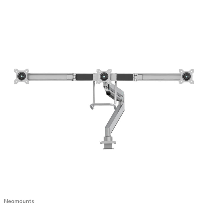 Neomounts NM-D775DX3 argento è un supporto da scrivania con molla a gas, barra trasversale e leva per schermi piatti fino a 27 pollici (68,6 cm).
