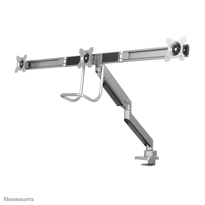 Neomounts NM-D775DX3 argento è un supporto da scrivania con molla a gas, barra trasversale e leva per schermi piatti fino a 27 pollici (68,6 cm).