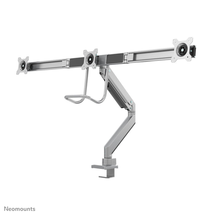 Neomounts NM-D775DX3 argento è un supporto da scrivania con molla a gas, barra trasversale e leva per schermi piatti fino a 27 pollici (68,6 cm).