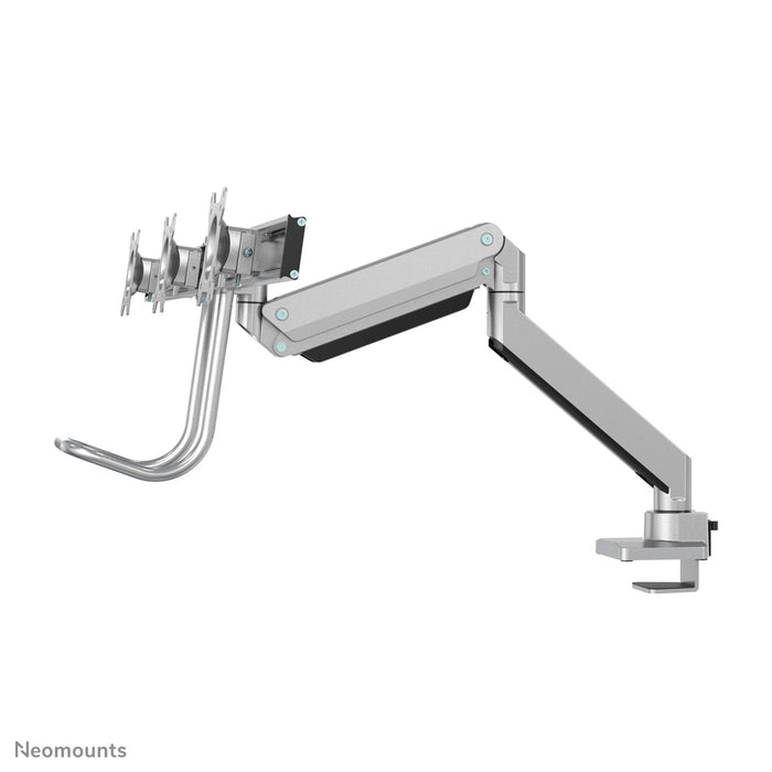 Neomounts NM-D775DX3 argento è un supporto da scrivania con molla a gas, barra trasversale e leva per schermi piatti fino a 27 pollici (68,6 cm).