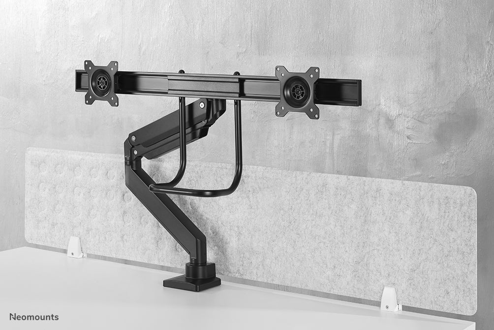 Neomounts NM-D775DX nero è un supporto da scrivania con molla a gas, barra trasversale e leva per schermi piatti fino a 32 pollici (81 cm).
