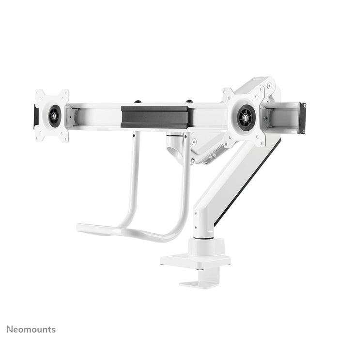 Neomounts NM-D775DX bianco è un supporto da scrivania con molla a gas, barra trasversale e leva per schermi piatti fino a 32 pollici (81 cm).