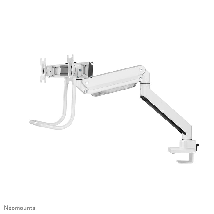 Neomounts NM-D775DX bianco è un supporto da scrivania con molla a gas, barra trasversale e leva per schermi piatti fino a 32 pollici (81 cm).