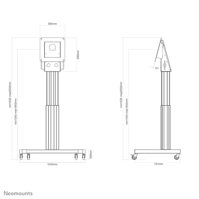 Neomounts NM-HUB2LIFT nero trolley mobile motorizzato per Microsoft Hub 2S(X) da 50 pollici, regolabile in altezza - Nero