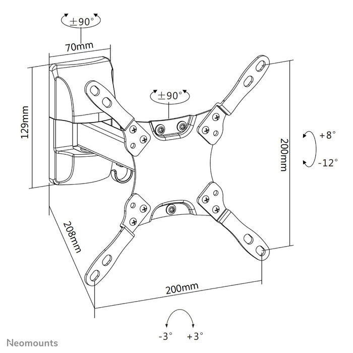 Neomounts NM-W115 nero è un supporto da parete inclinabile e girevole con 1 punto di rotazione per schermi piatti fino a 32 pollici (81 cm).