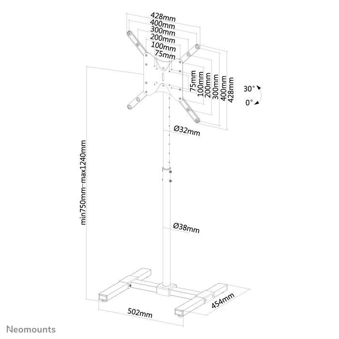 Neomounts NS-FS100 nero è un mobile per schermi LCD/LED/Plasma fino a 55 pollici (140 cm). Regolazione in altezza da 75 a 124 cm.