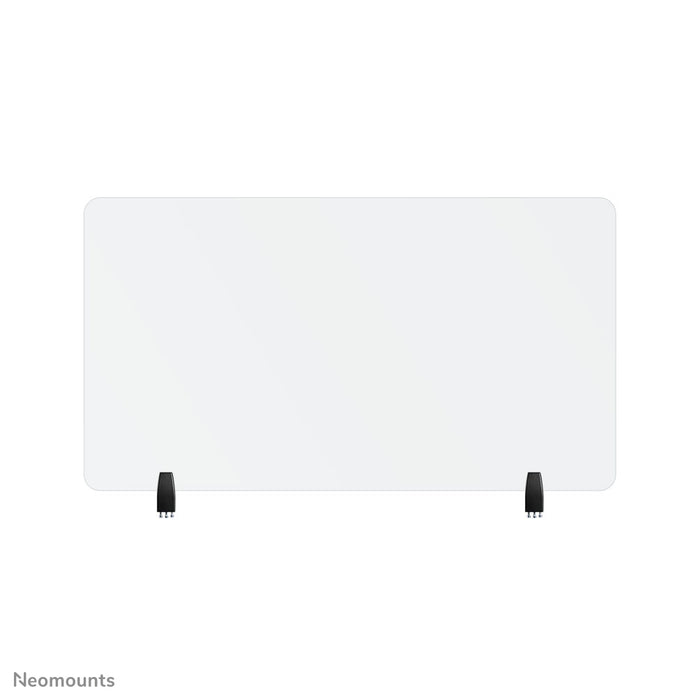 Neomounts NS-GLSPROTECT120 è un pannello in vetro durevole da 120 cm che offre protezione della distanza sul posto di lavoro - Vetro temperato, trasparente, 100% riciclabile