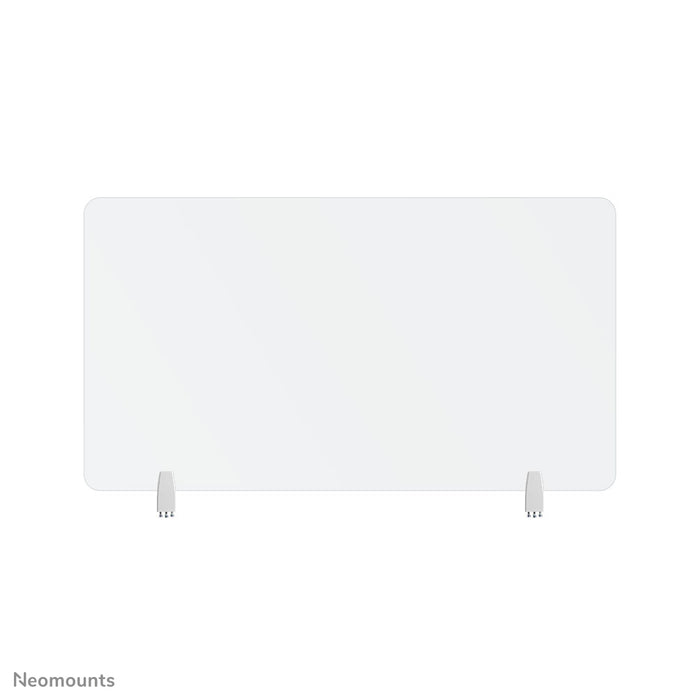 Neomounts NS-GLSPROTECT120 è un pannello in vetro durevole da 120 cm che offre protezione della distanza sul posto di lavoro - Vetro temperato, trasparente, 100% riciclabile