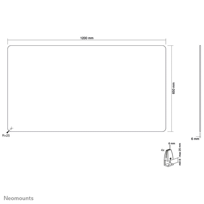 Neomounts NS-GLSPROTECT120 è un pannello in vetro durevole da 120 cm che offre protezione della distanza sul posto di lavoro - Vetro temperato, trasparente, 100% riciclabile