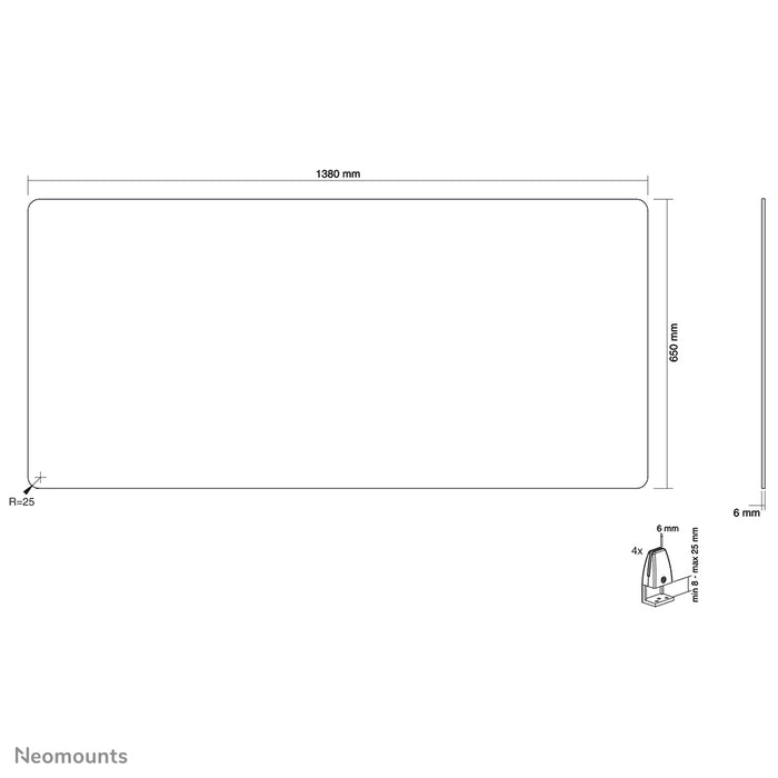 Neomounts NS-GLSPROTECT140 è un pannello in vetro durevole da 138 cm che offre protezione della distanza sul posto di lavoro - Vetro temperato, trasparente, 100% riciclabile