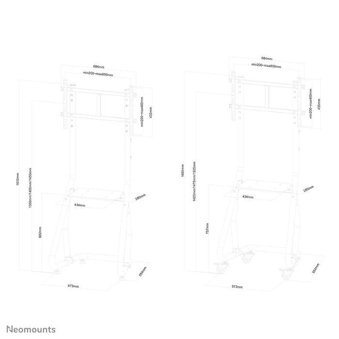 Neomounts NS-M3600 nero è un mobile su ruote per schermi piatti fino a 80 pollici (203 cm).