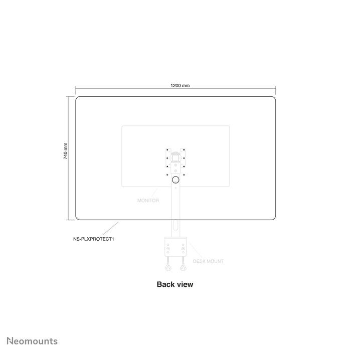 Neomounts NS-PLXPROTECT1 è uno schermo trasparente per 1 flat screen e offre protezione della distanza sul posto di lavoro - Acrilico trasparente, 100% riciclabile | PLXPROTECT è registrato come brevetto di design UE |