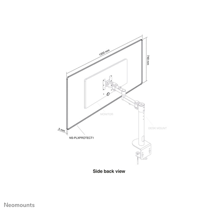 Neomounts NS-PLXPROTECT1 è uno schermo trasparente per 1 flat screen e offre protezione della distanza sul posto di lavoro - Acrilico trasparente, 100% riciclabile | PLXPROTECT è registrato come brevetto di design UE |