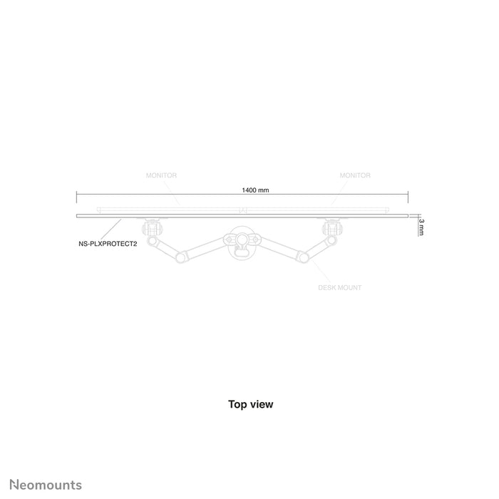 Neomounts NS-PLXPROTECT2 è uno schermo trasparente per 2 flat screen e offre protezione della distanza sul posto di lavoro - Acrilico trasparente, 100% riciclabile | PLXPROTECT è registrato come brevetto di design UE |