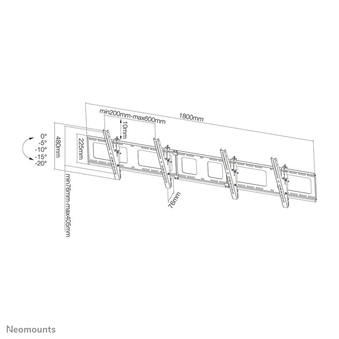 Neomounts NS-WMB200 nero è un supporto da parete per menu board per schermi fino a 52 pollici (132 cm).