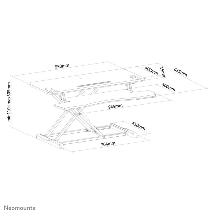 Postazione di lavoro sit-stand Neomounts, modello NS-WS300 nero, trasforma una postazione standard in una postazione di lavoro sana sit-stand.