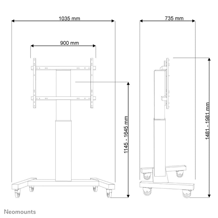 Neomounts PLASMA-M2250 argento è un carrello elettrico regolabile in altezza per flat screen fino a 100 pollici.