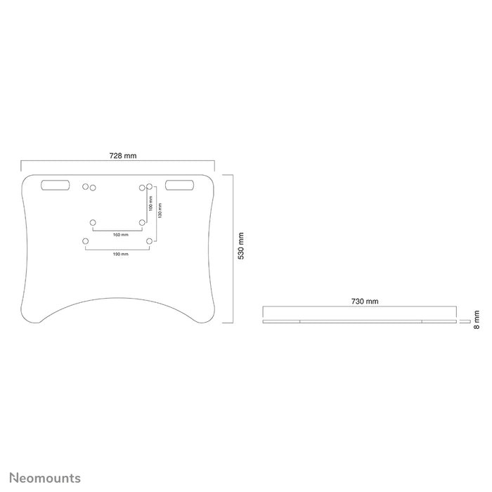 Neomounts PLASMA-M2500FPLATE è una piastra da pavimento per i carrelli elettrici regolabili in altezza serie 2250 e 2500 e per supporti da pavimento.
