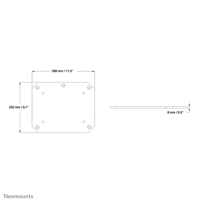 Neomounts PLASMA-M2SFPLATE è una piastra da pavimento per la serie 2250 e 2500 di carrelli elettrici regolabili in altezza e supporti da pavimento.