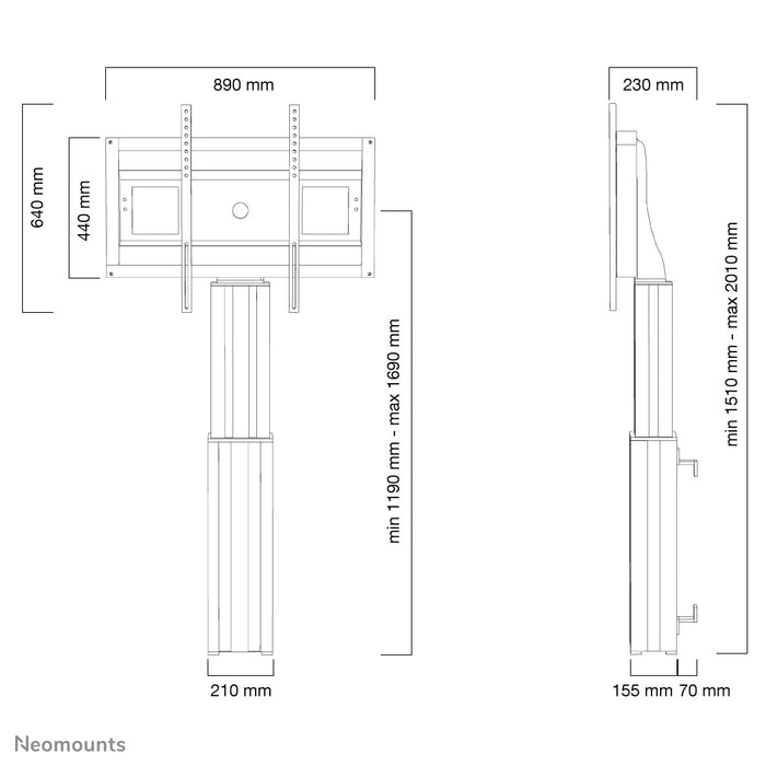 Neomounts PLASMA-W2500 argento è un supporto a parete motorizzato per schermi fino a 100 pollici.