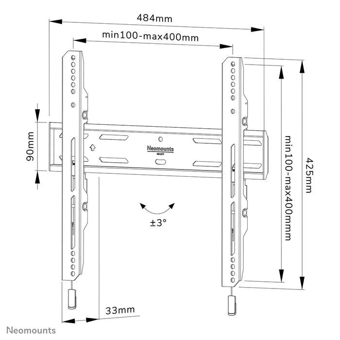 Neomounts WL30S-850BL14 vlakke wandsteun voor 32-65 inch schermen - Zwart