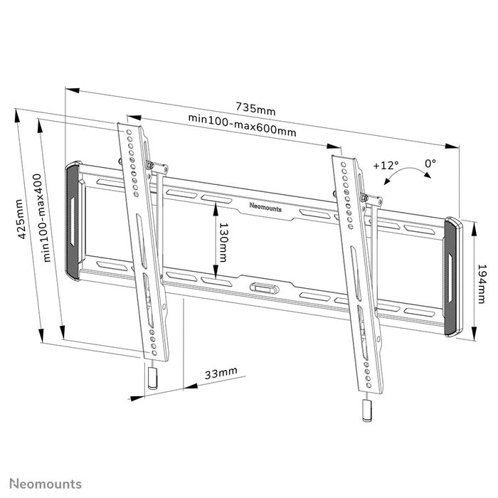 Neomounts WL35-550BL16 supporto da parete inclinabile per schermi da 40-75 pollici - Nero