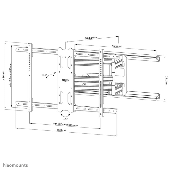 Neomounts WL40S-850BL18 full motion wandsteun voor 43-86 inch schermen - Zwart