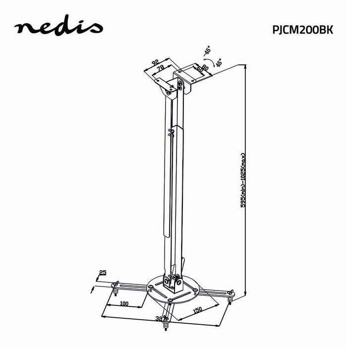 Supporto a soffitto per proiettore | Rotazione 360° | Max. 10 kg | Distanza dalla parete 550 - 1000 mm | Nero