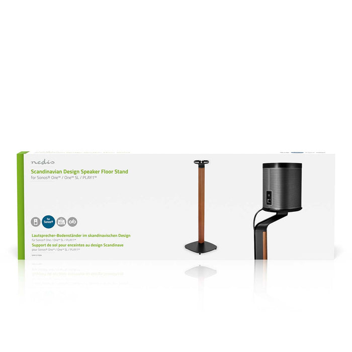 Supporto per altoparlanti design scandinavo per Sonos One, One SL & PLAY:1 – Base in legno/metallo con gestione cavi e smorzamento vibrazioni.