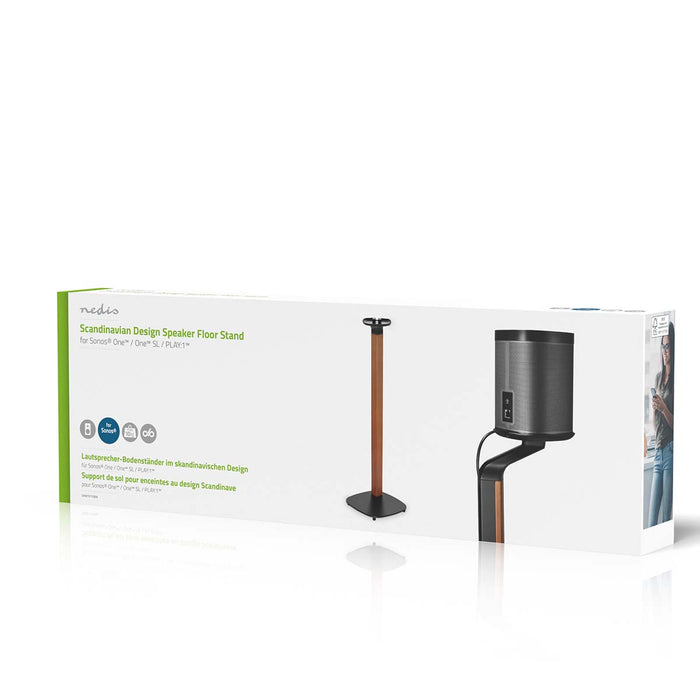 Supporto per altoparlanti design scandinavo per Sonos One, One SL & PLAY:1 – Base in legno/metallo con gestione cavi e smorzamento vibrazioni.