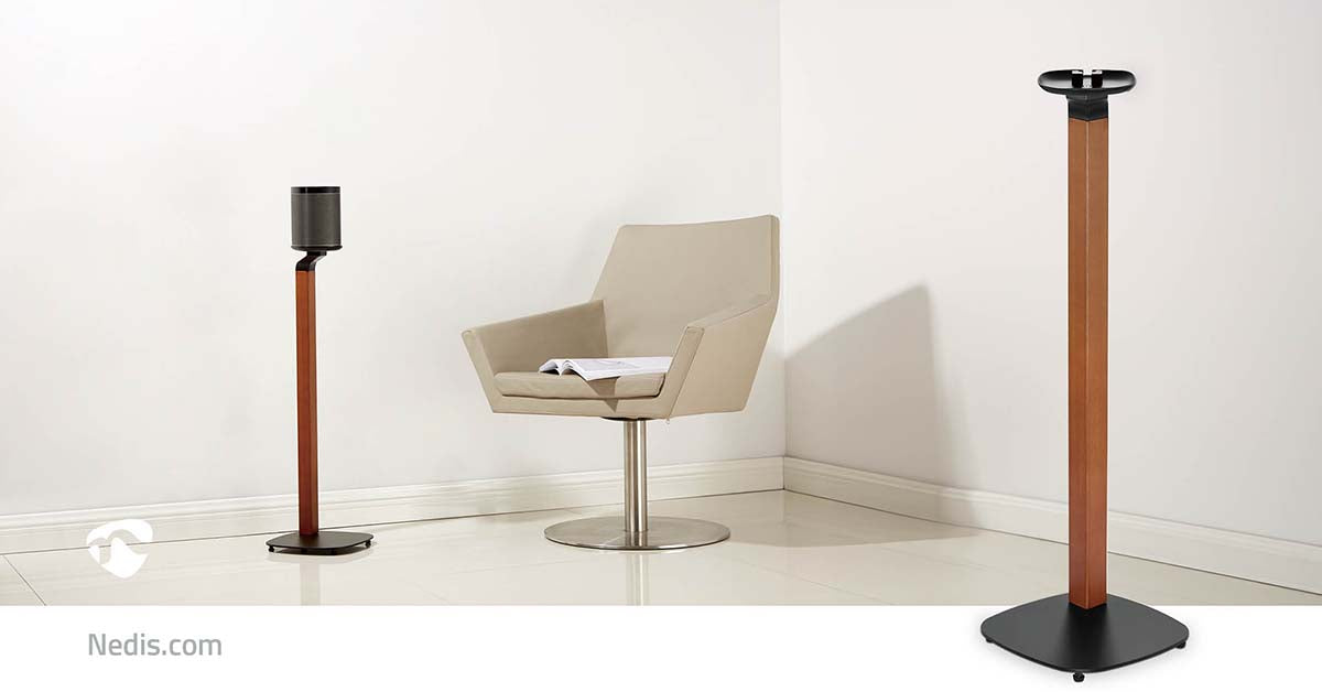 Supporto per altoparlanti design scandinavo per Sonos One, One SL & PLAY:1 – Base in legno/metallo con gestione cavi e smorzamento vibrazioni.