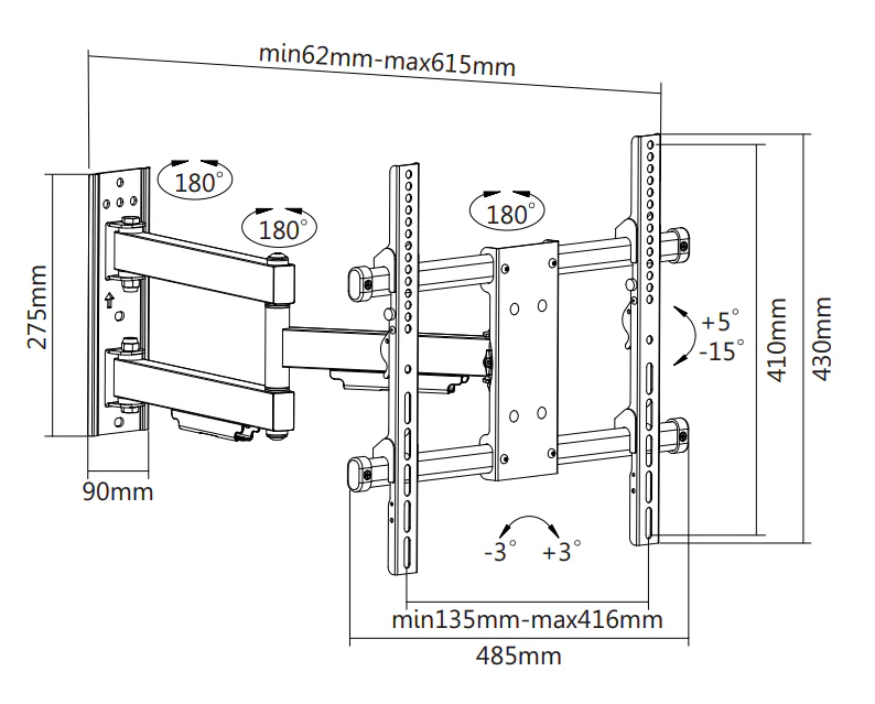 Supporto TV Wolff Mount a movimento completo - Perfetto per TV da 32-55 pollici - Capacità fino a 50 KG - Garanzia 10 anni | Universale