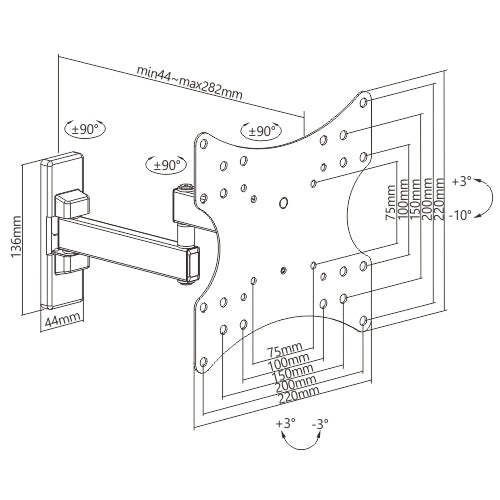 Wolff Mount Supporto TV da parete compatto e girevole per schermi fino a 42 pollici |VESA 200x200 |Lunghezza 28 cm
