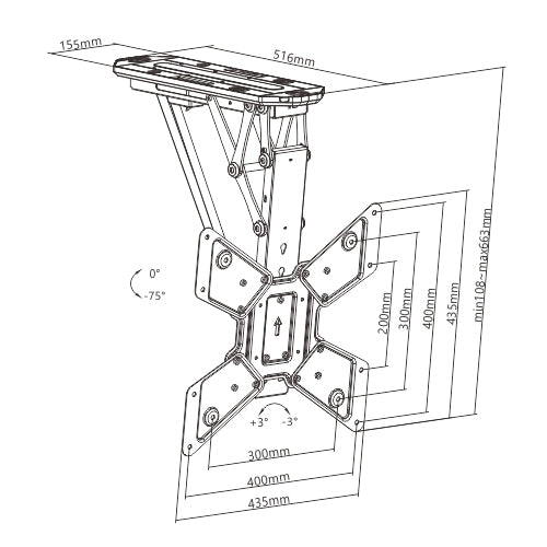 Wolff Mount TVB-106 – Elektrische Plafondbeugel – Tot 55 inch – VESA 200x200 – Tot 30 kg – Met App en AB