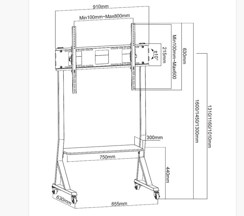 Wolff Mount Supporto TV mobile per fiere o sale riunioni | Modello elegante | VESA 800x400 | fino a 75 pollici