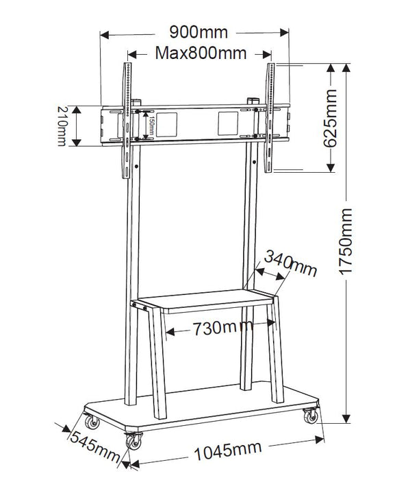 Wolff Mount Mobile supporto TV per presentazioni | Schermi 55-100 pollici | Peso max 130 kg | VESA 600x800 | Universale