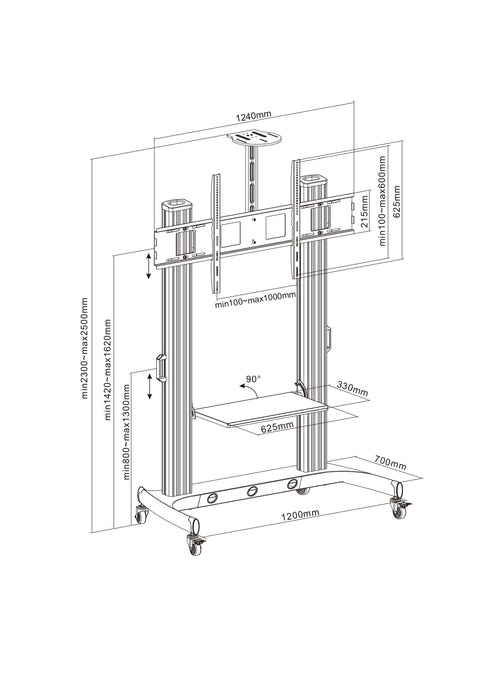 Wolff Mount Grande supporto presentazione universale mobile |Massimo 150KG |Schermi fino a 110 pollici |VESA 600x400