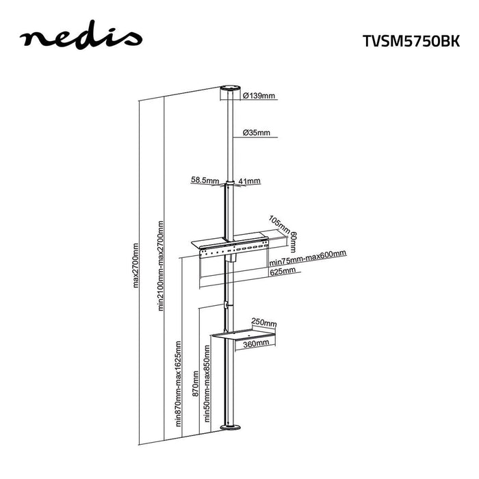 Supporto TV da pavimento a soffitto | 37 - 70" | Max. 30 kg | Rotazione 180°