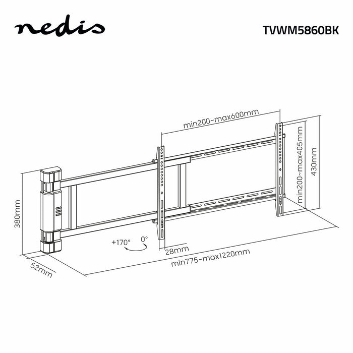 Staffa da parete elettrica per TV 32-75" | Max. 40 kg | Angolo di rotazione di 90° | Telecomando
