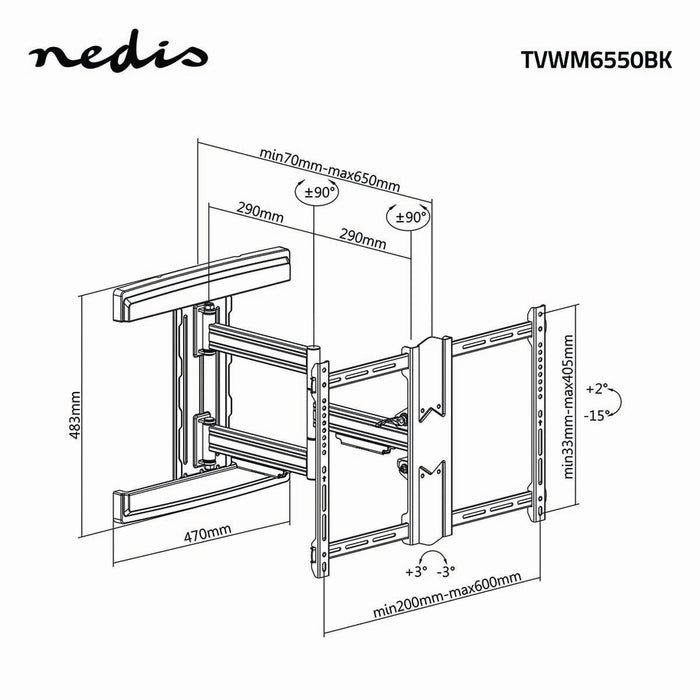 Supporto TV da parete Full-Motion | 37 - 80" | Max. 50 kg | 3 punti di snodo