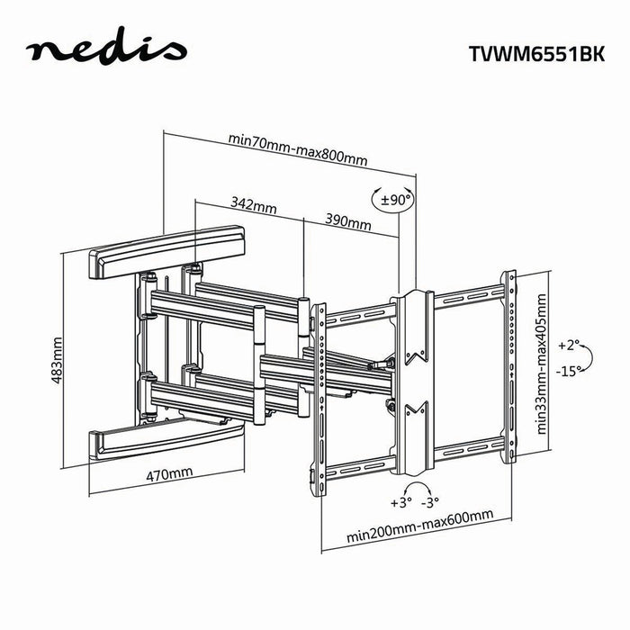 Supporto TV da parete Full-Motion | 37 - 80" | Max. 70 kg | 6 punti di snodo