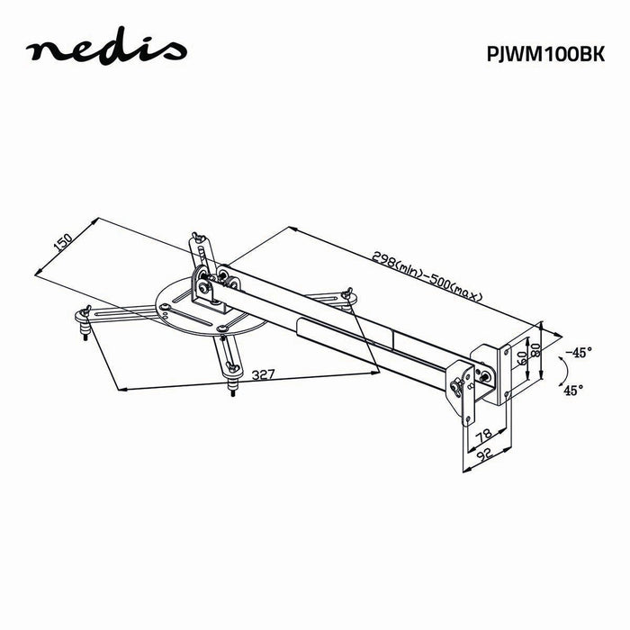 Supporto da Parete per Proiettore | Rotazione 360° | Max. 10 kg | Distanza dalla Parete 314 - 500 mm | Nero