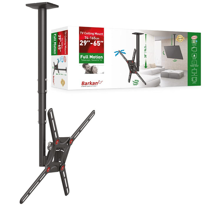 Barkan Supporto da Soffitto Nero 29 - 65 pollici | Massima regolabilità | Ruotabile e inclinabile | VESA 400x400