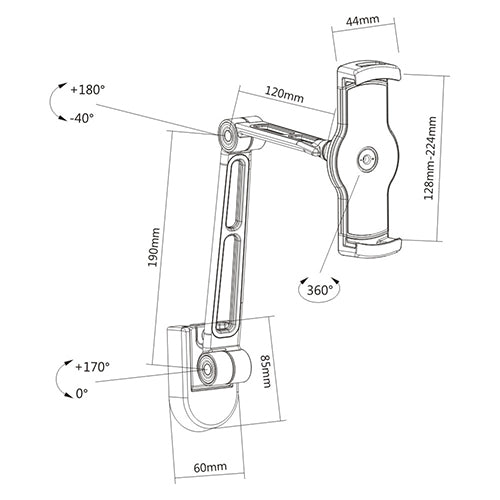 Supporto Wolff Mount per tablet, iPad e telefono - 39 cm | Ruotabile | Sistema a morsetto | Universale | Braccio metallico robusto