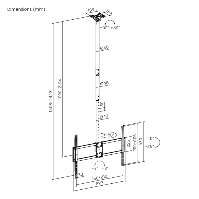 Wolff Mount TVB-115 – Universele plafondbeugel 50–100 inch