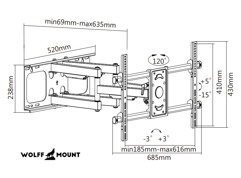 Wolff Mount TVB-78A – Draaibare TV-beugel 37–90 inch